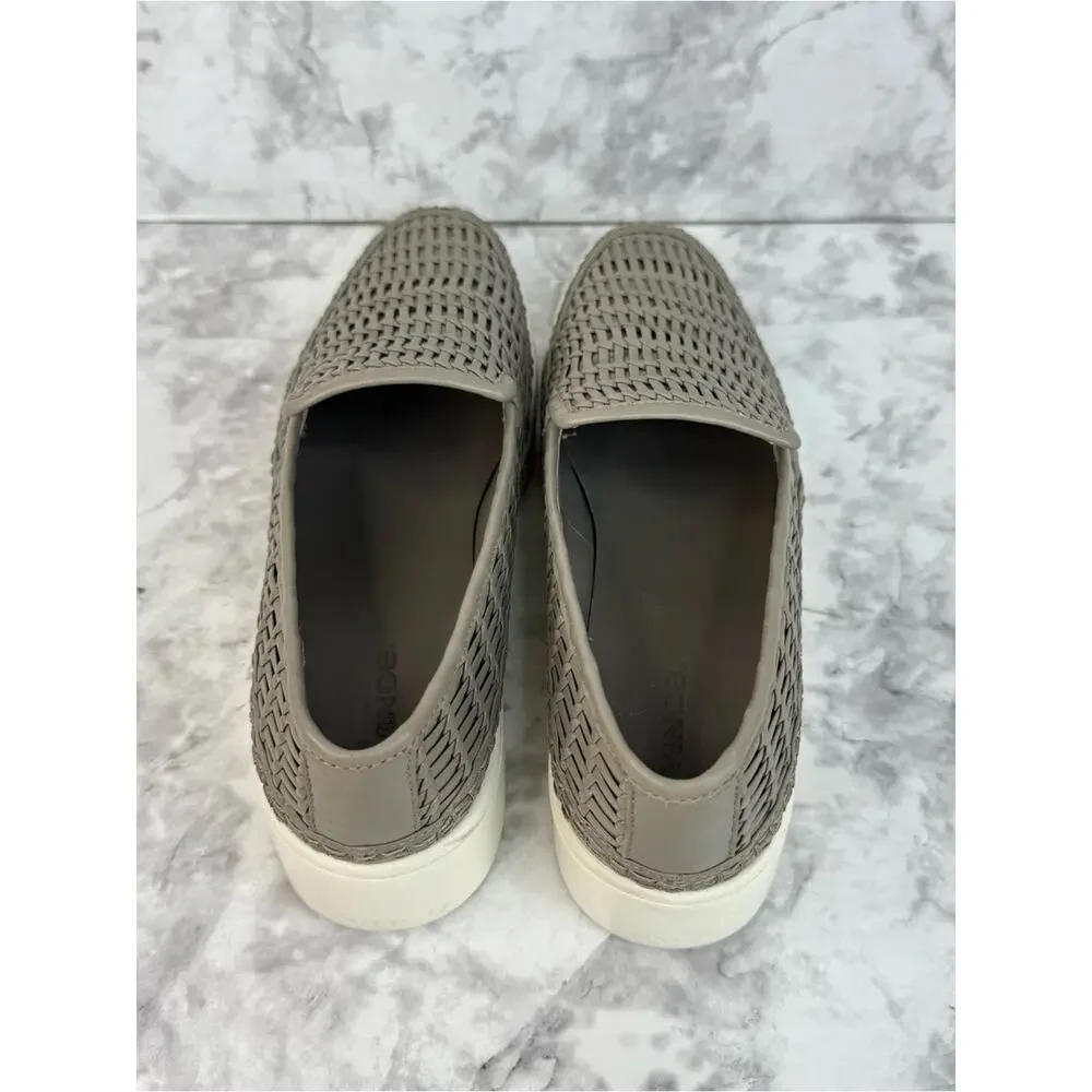 VINCE Stafford Woven Leather Slip-On Sneakers  Grey Platform Shoes Sz 8